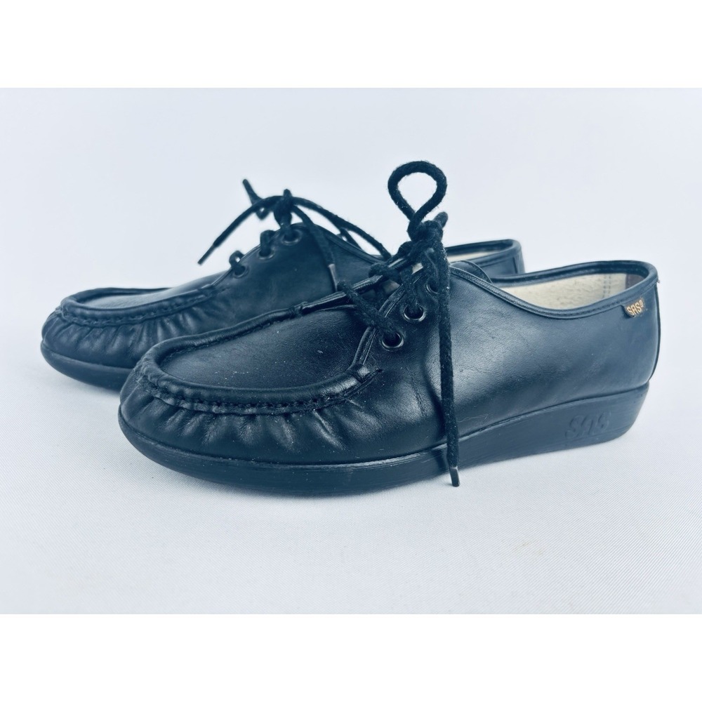 SAS Black Handsewn Leather Moc Toe Oxford Lace Up Walking Shoes Women's 7.5 M